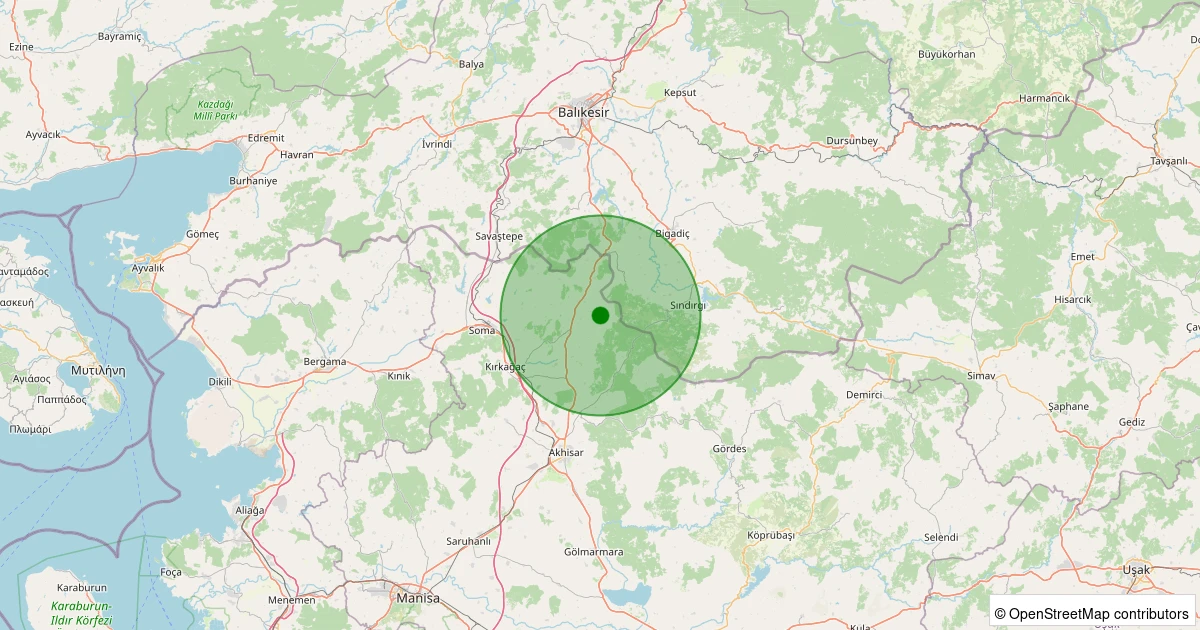 07 Aralık 2025 saat 20:15 - Kırkağaç - Dualar - 1.10ML depreminin harita gösterimi