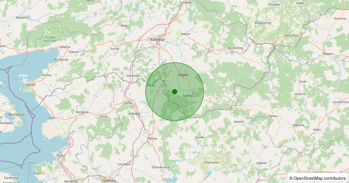 13 Ekim 2025 saat 08:43 - Sındırgı - Alakır - 2.00ml depreminin harita gösterimi
