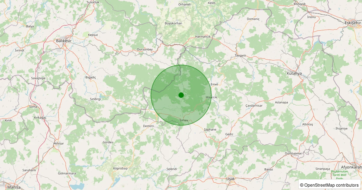 13 Ekim 2025 saat 08:31 - Simav - Karakoca Köyü - 1.40ml depreminin harita gösterimi