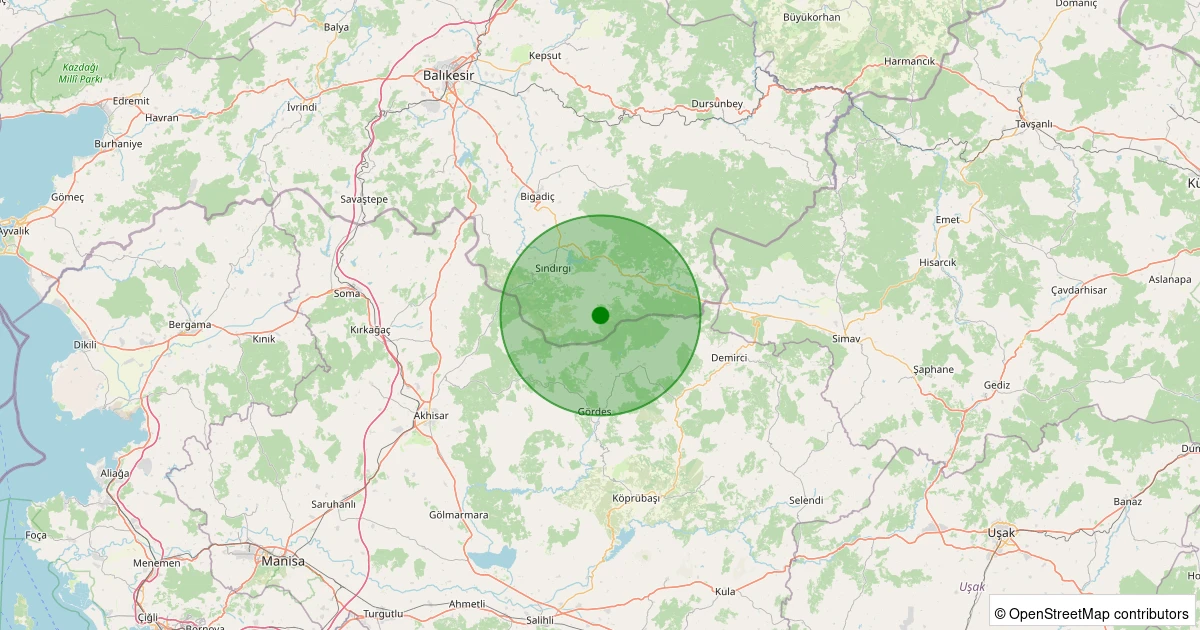 07 Aralık 2025 saat 21:16 - Sındırgı - Yüreğil/Merkez - 1.10ML depreminin harita gösterimi