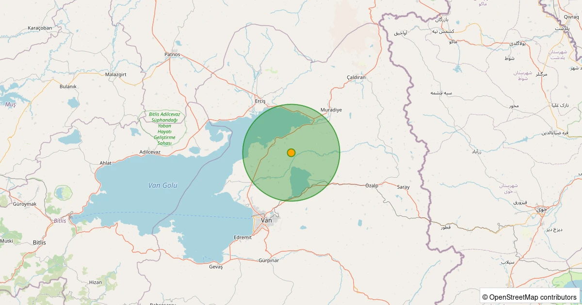 07 Aralık 2025 saat 22:17 - Tuşba - Derebey - 4.50ml depreminin harita gösterimi
