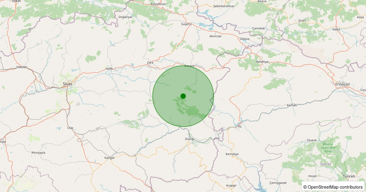 07 Aralık 2025 saat 21:52 - Zara - Evrencik Köyü - 1.80ml depreminin harita gösterimi