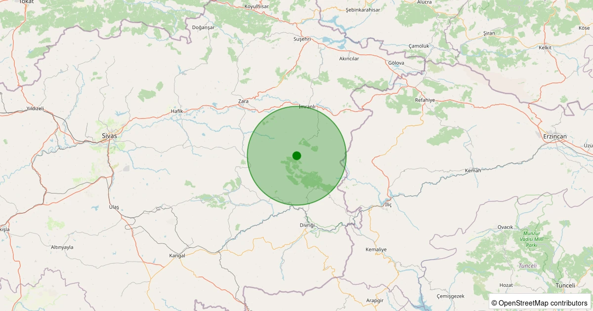 07 Aralık 2025 saat 21:52 - Zara - Evrencik Köyü - 1.80ML depreminin harita gösterimi