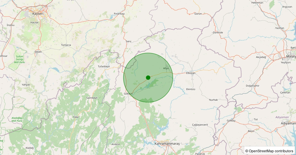 07 Aralık 2025 saat 21:55 - Göksun - 2.20ML depreminin harita gösterimi