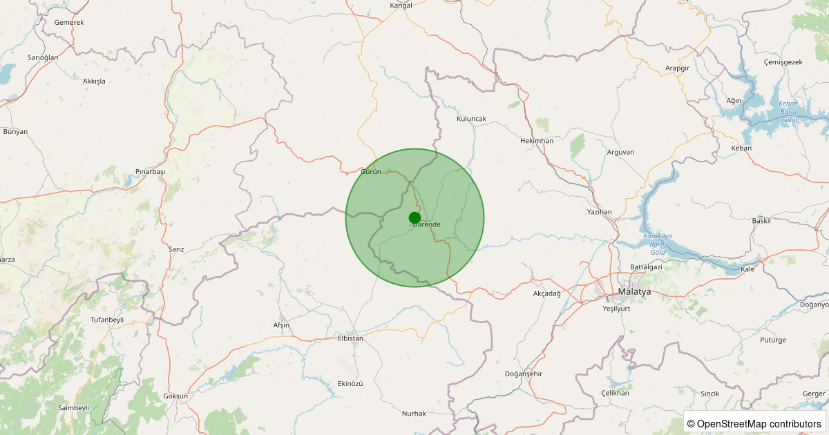 07 Aralık 2025 saat 21:21 - Darende - Beybağı - 1.40ML depreminin harita gösterimi