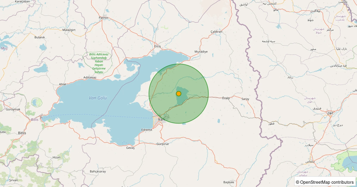 07 Aralık 2025 saat 22:17 - 25 km NE of Van, Turkey - 4.40mwr depreminin harita gösterimi