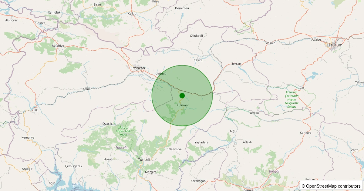 07 Aralık 2025 saat 22:31 - Pülümür - Senek Köyü - 1.40ml depreminin harita gösterimi