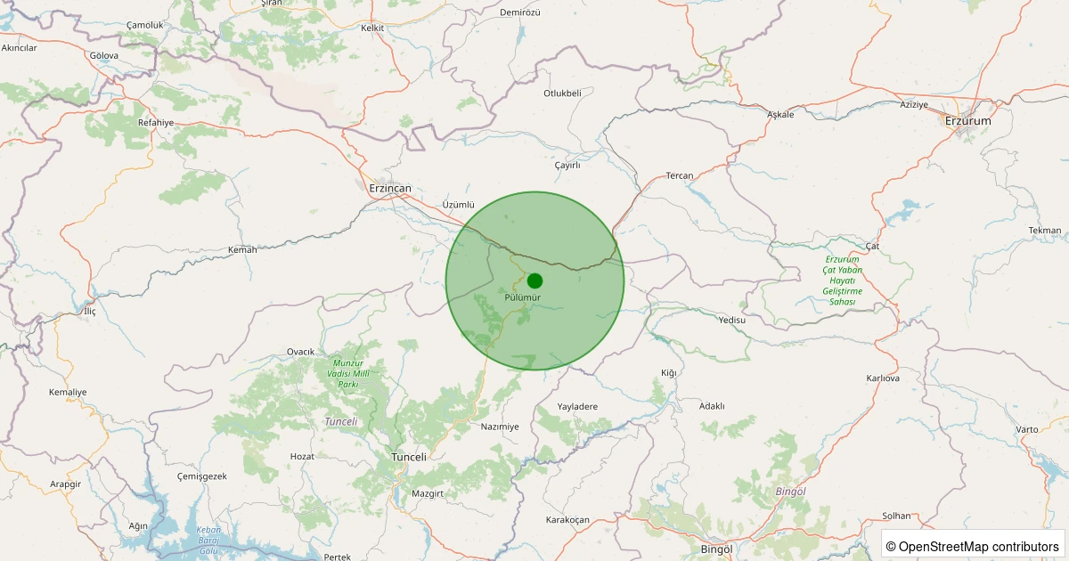 07 Aralık 2025 saat 22:31 - Pülümür - Dağyolu Köyü - 1.30ML depreminin harita gösterimi
