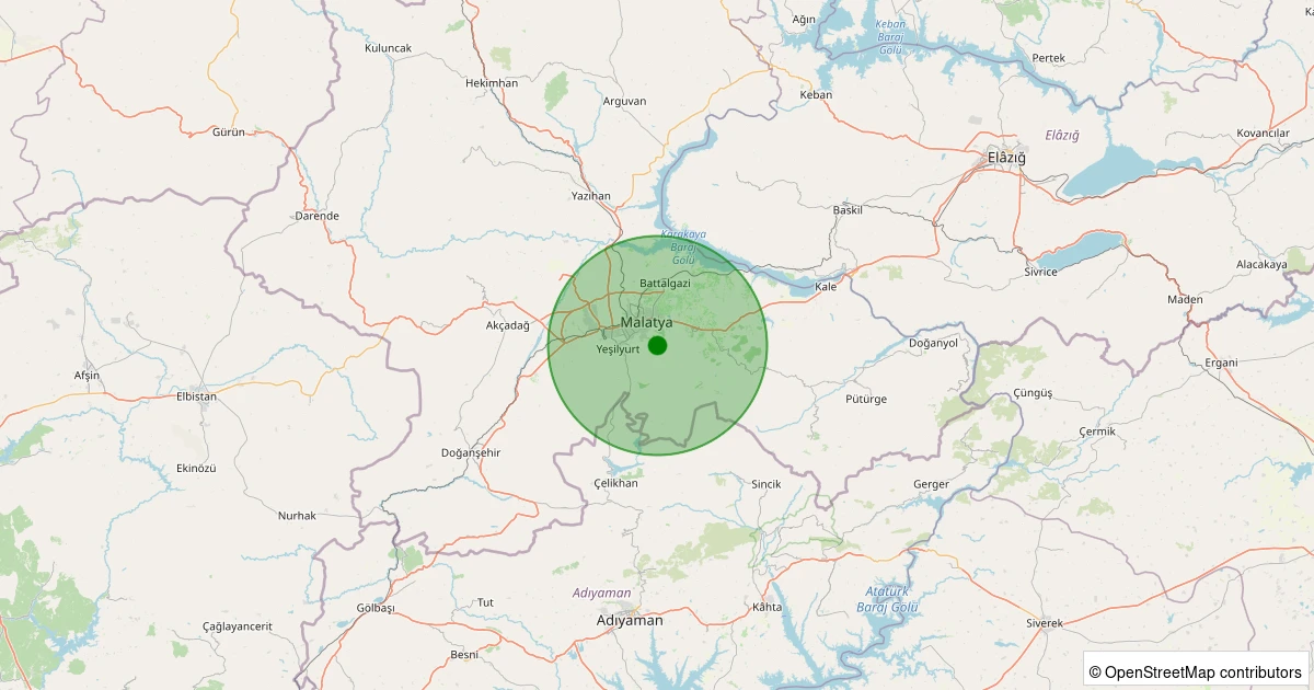 08 Aralık 2025 saat 01:22 - Battalgazi - Karagöz Köyü - 1.20ml depreminin harita gösterimi
