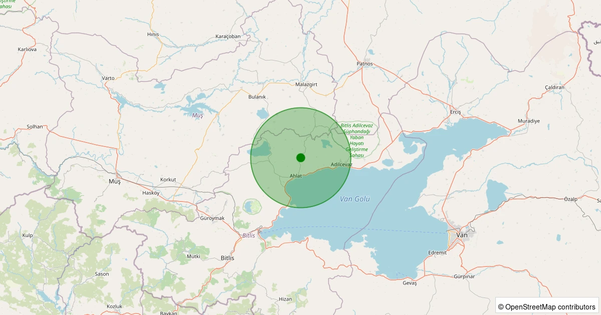 08 Aralık 2025 saat 01:32 - Ahlat - Erkizan - 1.30ml depreminin harita gösterimi