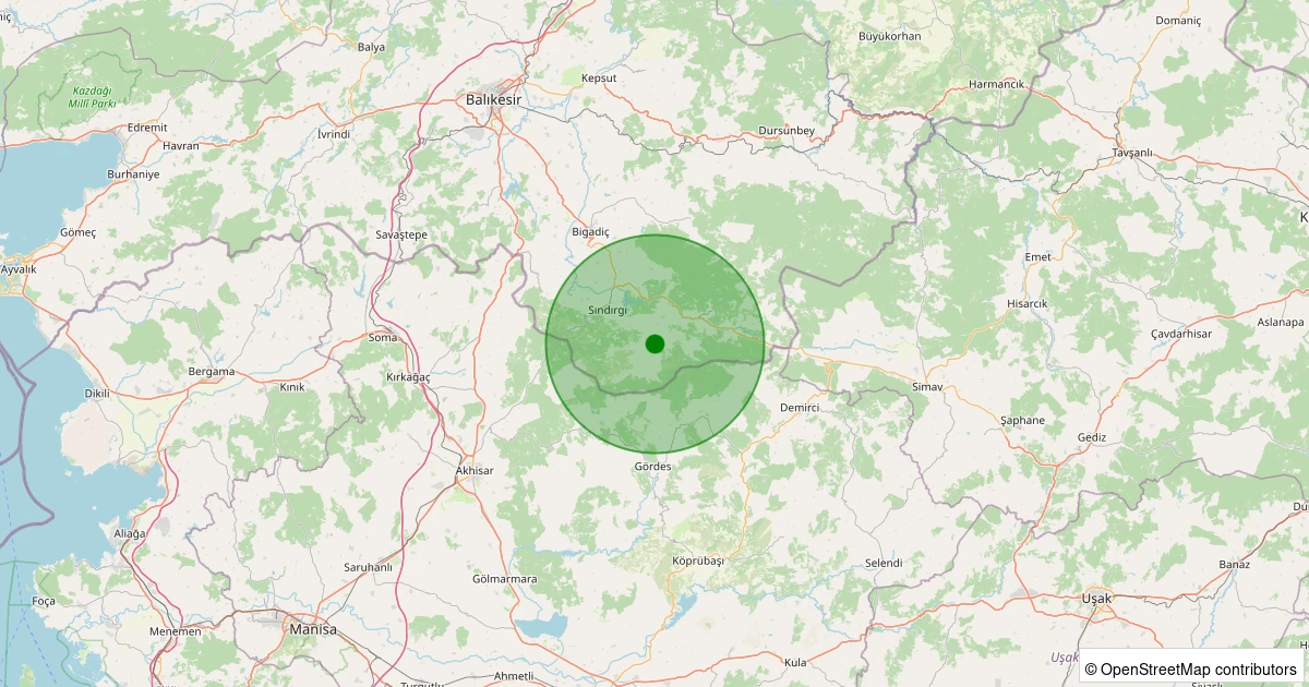 08 Aralık 2025 saat 02:12 - Sındırgı - Işıklar - 1.30ML depreminin harita gösterimi
