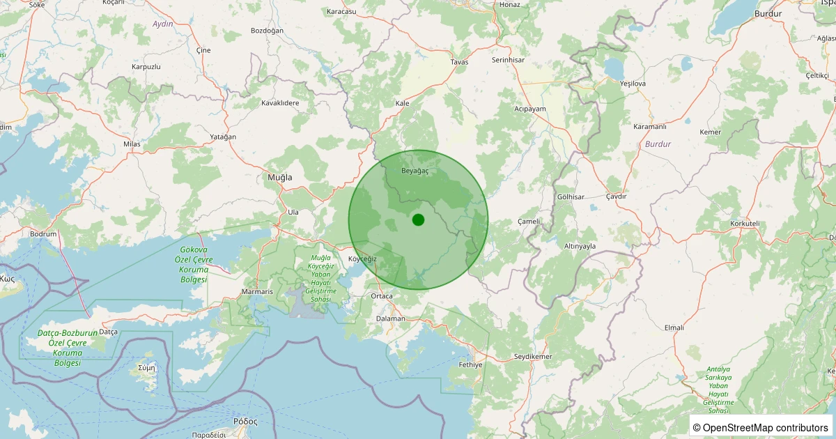 08 Aralık 2025 saat 02:28 - Köyceğiz - Otmanlar - 1.00ML depreminin harita gösterimi