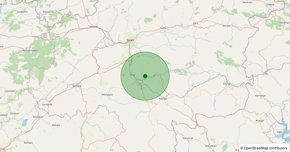 08 Aralık 2025 saat 02:19 - Ulaş - Eskikarahisar Köyü - 2.20ML depreminin harita gösterimi