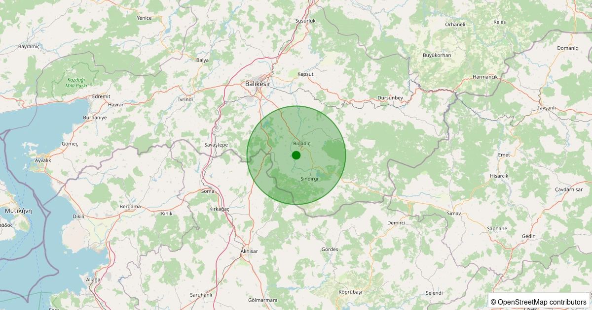 08 Aralık 2025 saat 02:33 - Bigadiç - Kayalıdere - 1.80ML depreminin harita gösterimi