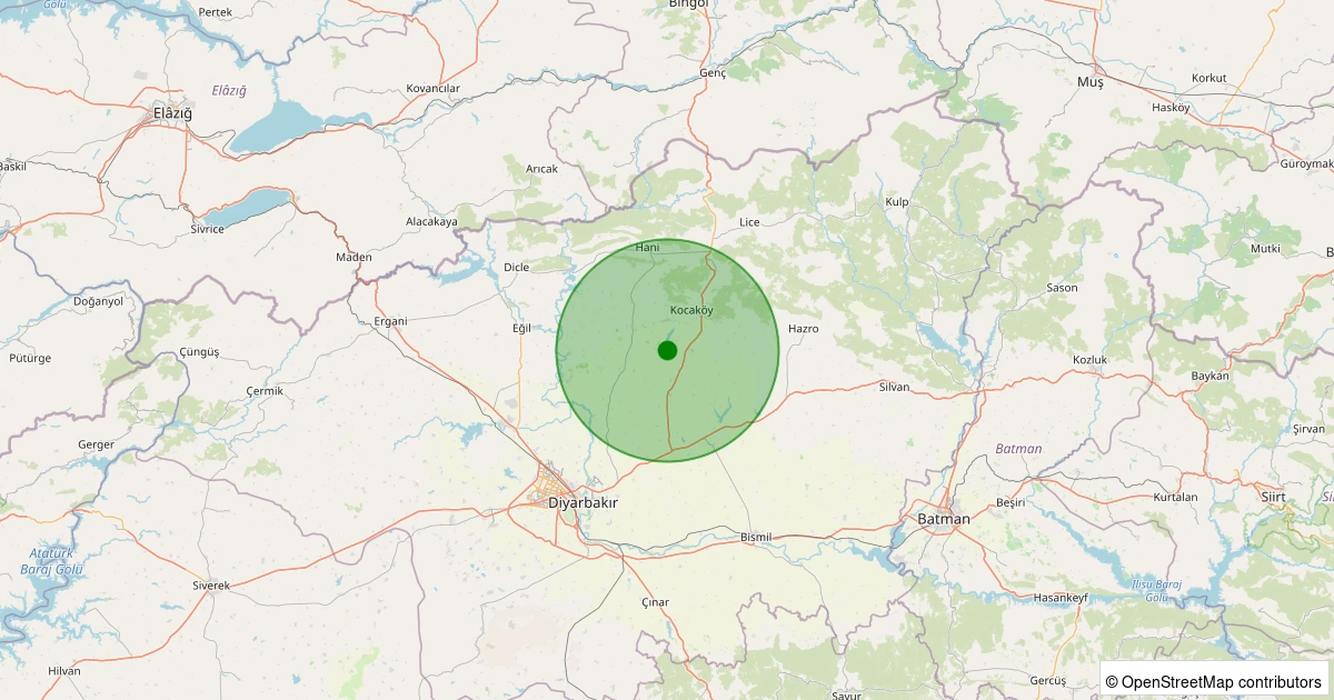 08 Aralık 2025 saat 02:47 - Sur - Kavaklıbağ Köyü - 1.30ml depreminin harita gösterimi