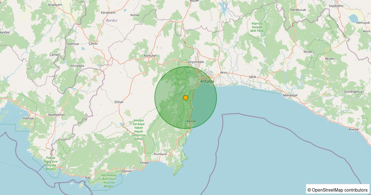08 Aralık 2025 saat 03:31 - Konyaaltı - Yarbaşçandır Köyü - 4.30mw depreminin harita gösterimi