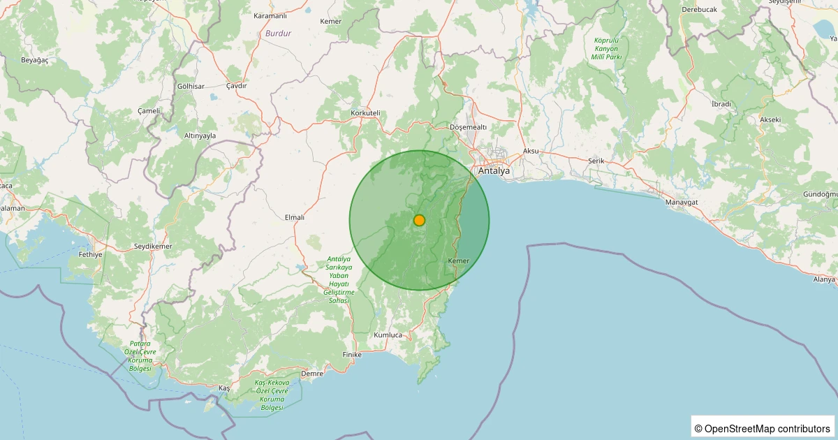 08 Aralık 2025 saat 03:31 - Konyaaltı - Yarbaşçandır Köyü - 4.30ml depreminin harita gösterimi