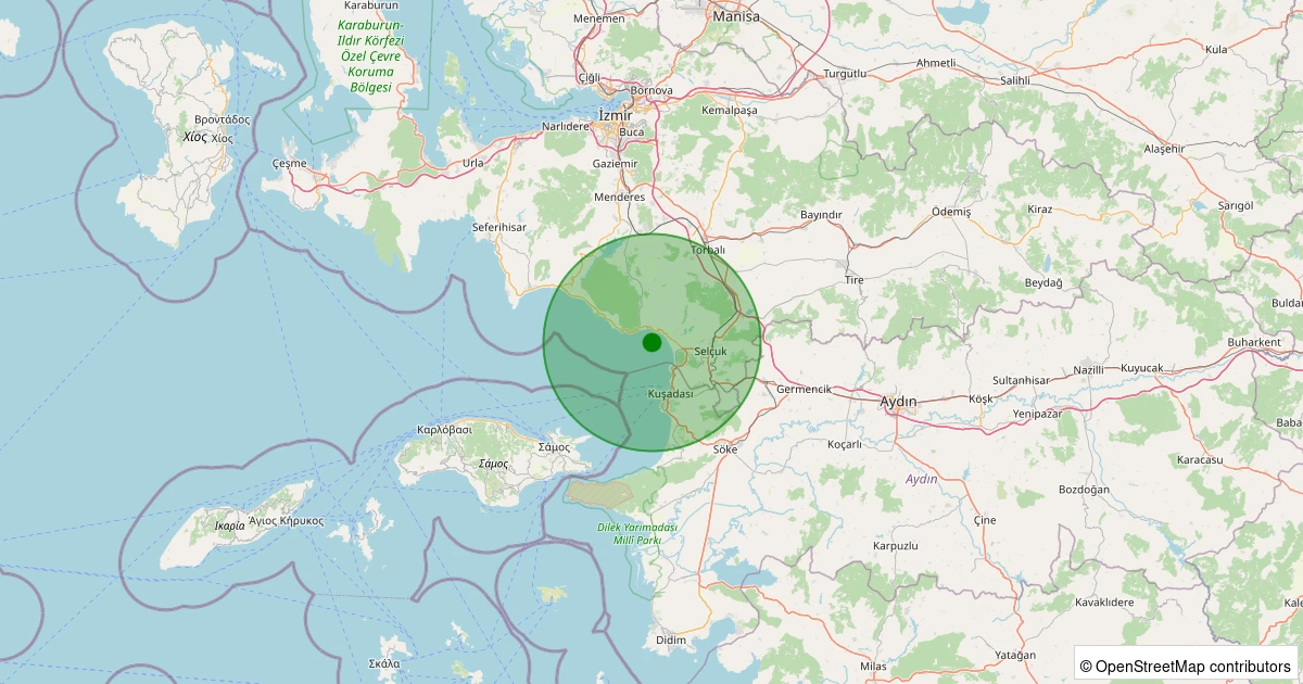 08 Aralık 2025 saat 03:54 - Ege Denizi - Kuşadası Körfezi - [06.21 km] Selçuk (İzmir) - 2.60ML depreminin harita gösterimi