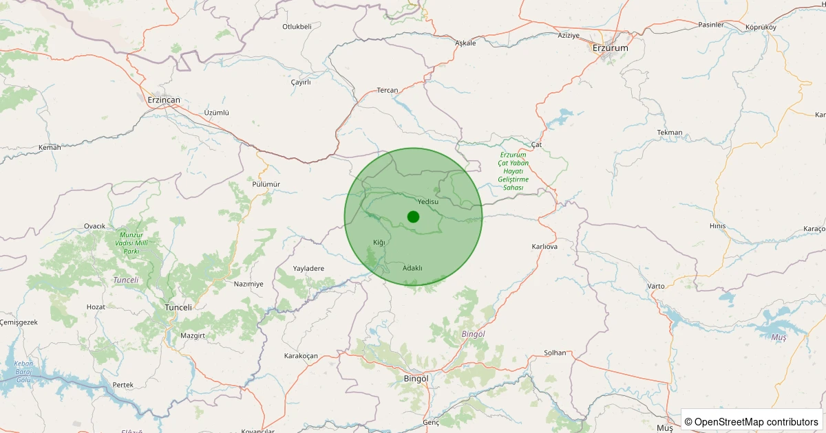 08 Aralık 2025 saat 03:58 - Yedisu - Kabaoluk - 2.30ML depreminin harita gösterimi