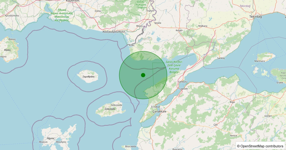 08 Aralık 2025 saat 04:29 - Ege Denizi - Saros Körfezi - [17.45 km] Enez (Edirne) - 1.40ML depreminin harita gösterimi