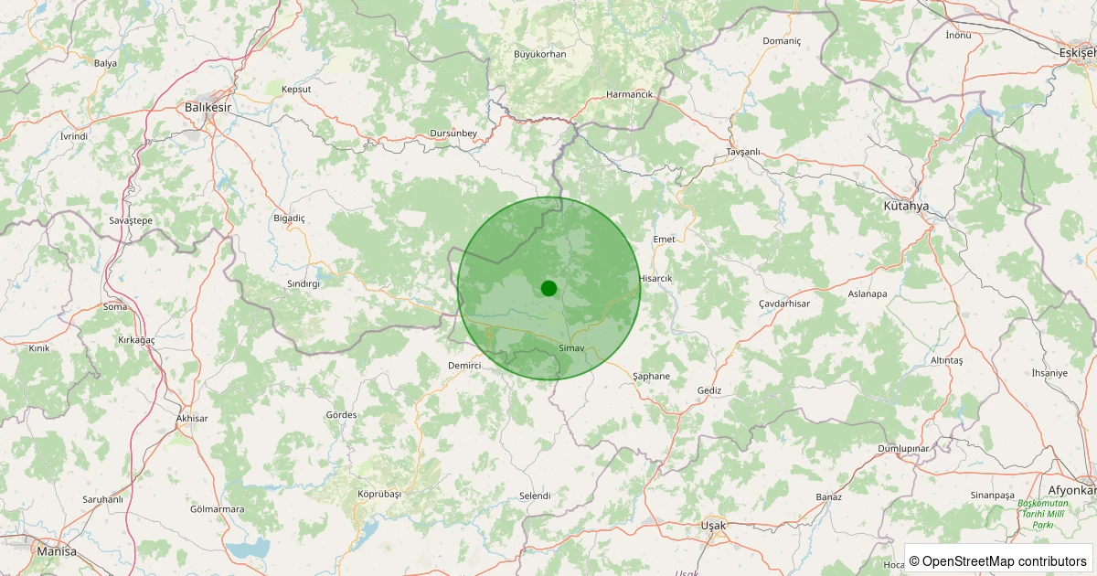 08 Aralık 2025 saat 04:51 - Simav - Koyunoba Köyü - 1.20ML depreminin harita gösterimi