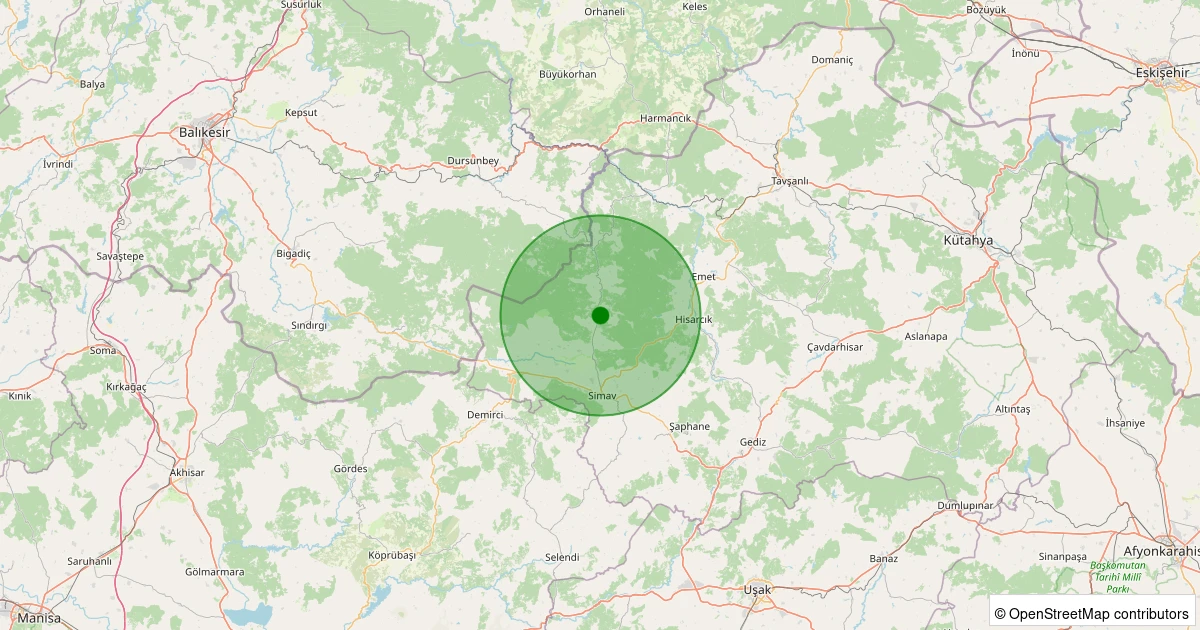 08 Aralık 2025 saat 06:25 - Simav - Yeşildere Köyü - 3.30ML depreminin harita gösterimi