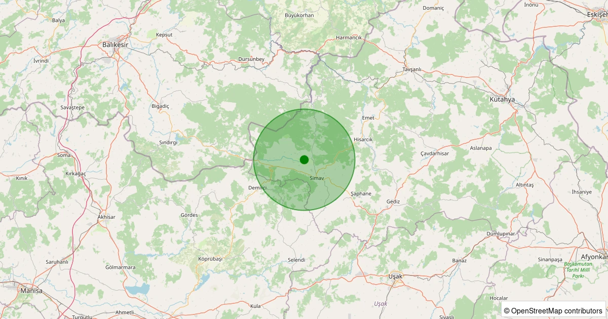 08 Aralık 2025 saat 06:23 - Simav - Güney/Cuma - 2.00ml depreminin harita gösterimi
