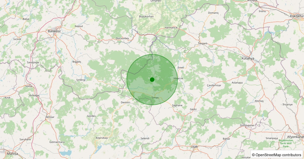 08 Aralık 2025 saat 06:28 - Simav - Yeniler Köyü - 2.00ML depreminin harita gösterimi