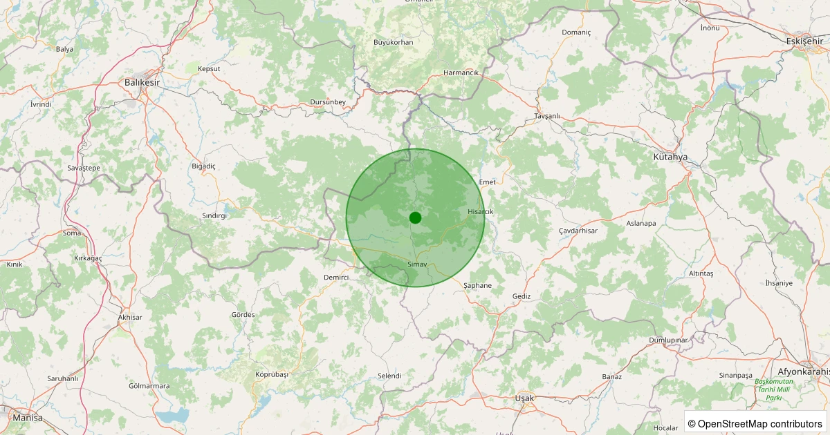 08 Aralık 2025 saat 06:49 - Simav - Yemişli Köyü - 1.10ML depreminin harita gösterimi
