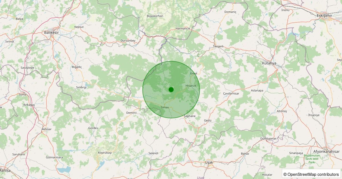 08 Aralık 2025 saat 07:35 - Simav - Yemişli Köyü - 1.50ml depreminin harita gösterimi