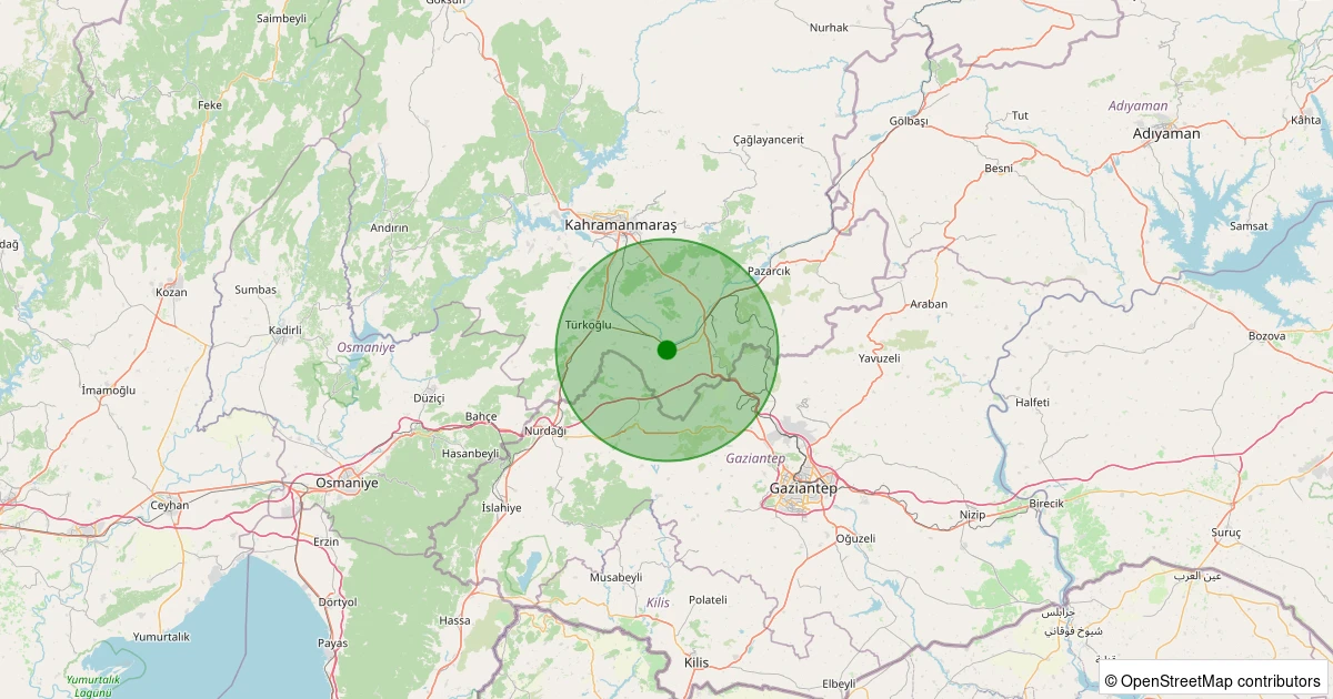 08 Aralık 2025 saat 08:27 - Kahramanmaraş - 1.00ml depreminin harita gösterimi