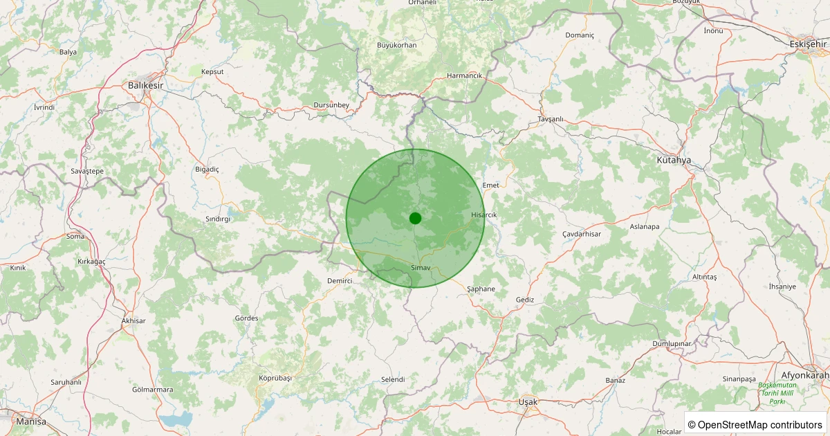 08 Aralık 2025 saat 09:15 - Simav - Yeniler Köyü - 1.60ML depreminin harita gösterimi