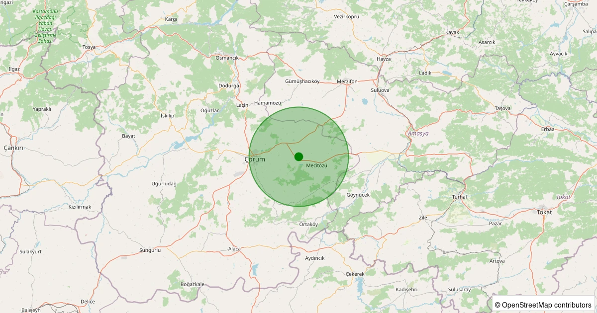 08 Aralık 2025 saat 09:56 - Mecitözü - Alören Köyü - 1.00ml depreminin harita gösterimi