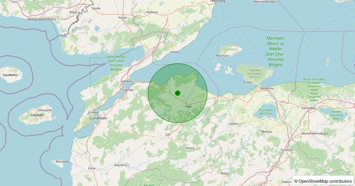 08 Aralık 2025 saat 09:15 - Biga - Geyikkırı Köyü - 1.40ml depreminin harita gösterimi