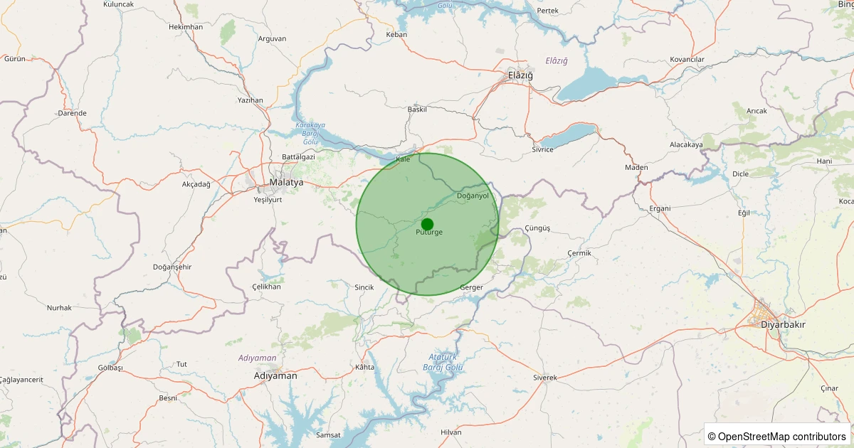 08 Aralık 2025 saat 10:29 - Pütürge - Köylü - 0.80ML depreminin harita gösterimi