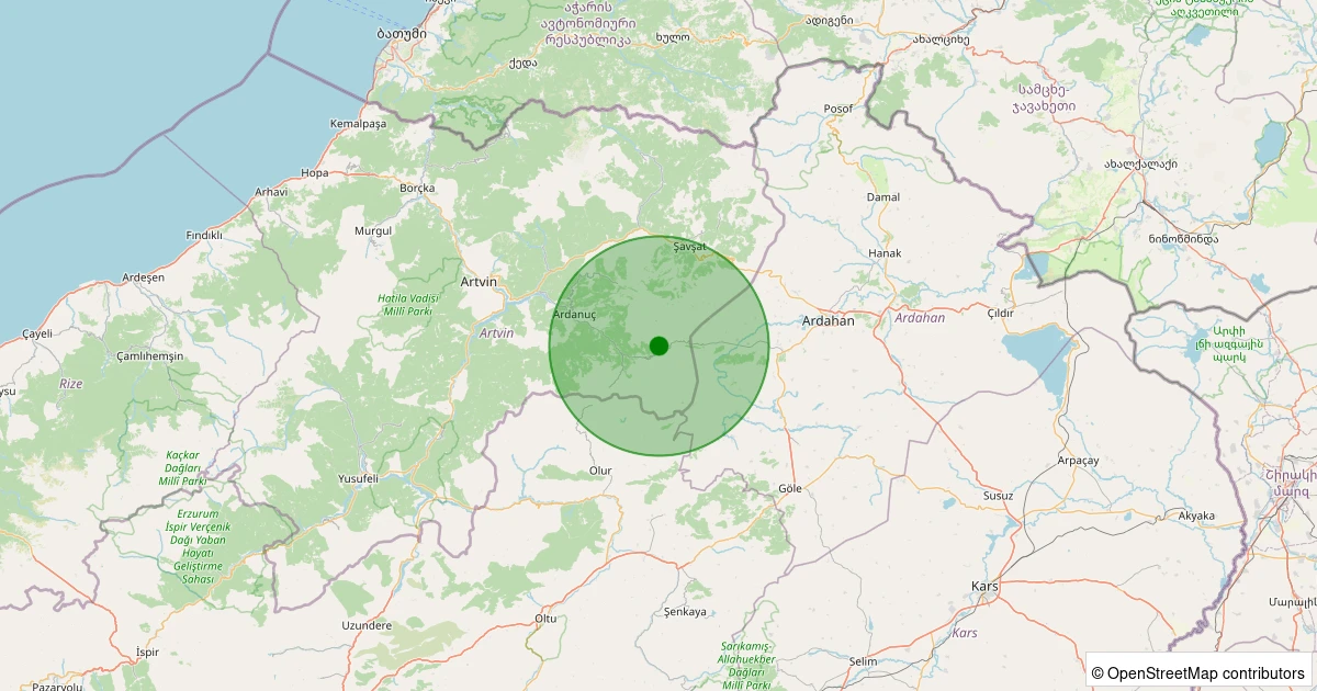 08 Aralık 2025 saat 09:33 - Ardanuç - Geçitli Köyü - 2.00ml depreminin harita gösterimi