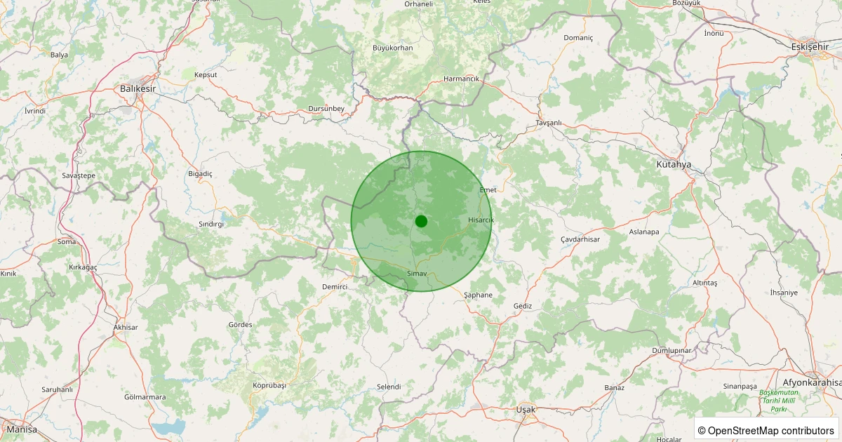 08 Aralık 2025 saat 10:15 - Simav - Maden Köyü - 2.10ml depreminin harita gösterimi