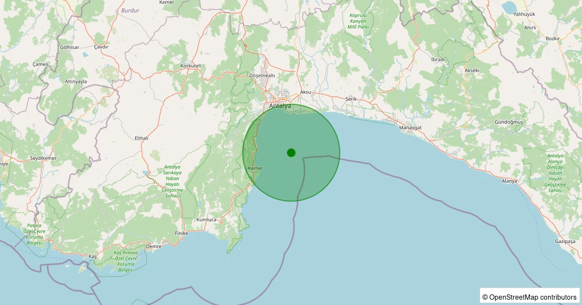 08 Aralık 2025 saat 12:34 - Akdeniz - Antalya Körfezi - [17.75 km] Kemer (Antalya) - 3.60ML depreminin harita gösterimi