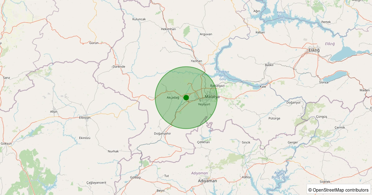 08 Aralık 2025 saat 12:22 - Akçadağ - Karanlıkdere - 1.00ML depreminin harita gösterimi