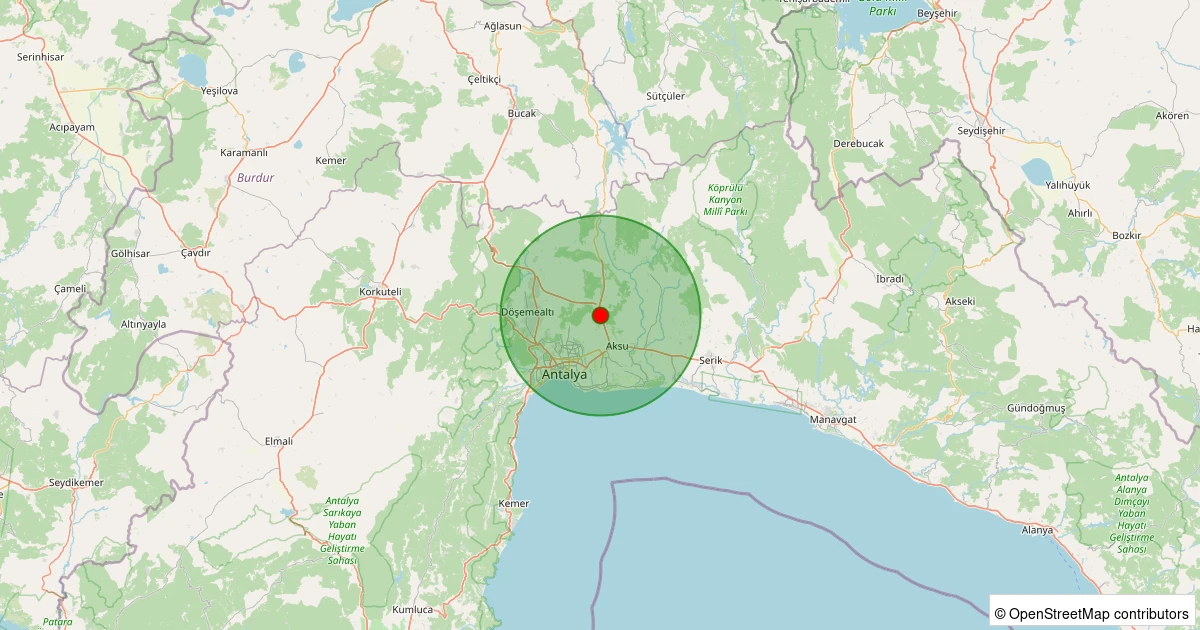 08 Aralık 2025 saat 13:21 - Aksu - Topallı Köyü - 5.20ml depreminin harita gösterimi