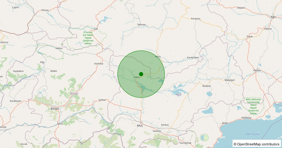 08 Aralık 2025 saat 13:47 - Varto - Hürriyet (Taşlıyaka) - 1.30ML depreminin harita gösterimi