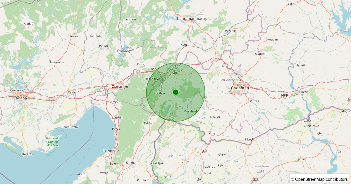 08 Aralık 2025 saat 14:29 - İslahiye - Bayraktepe - 1.60ml depreminin harita gösterimi