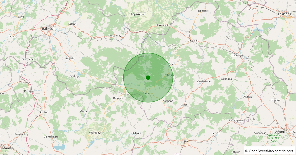 08 Aralık 2025 saat 14:30 - Simav - Yemişli Köyü - 1.20ml depreminin harita gösterimi