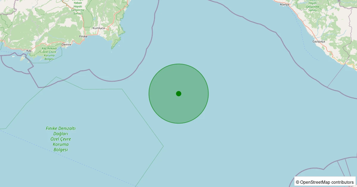 08 Aralık 2025 saat 15:54 - Akdeniz - [73.13 km] Kumluca (Antalya) - 2.00ML depreminin harita gösterimi