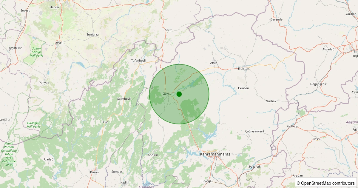 08 Aralık 2025 saat 16:20 - Göksun - 1.30ml depreminin harita gösterimi