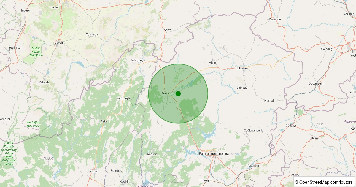 08 Aralık 2025 saat 16:20 - Göksun - 1.30ML depreminin harita gösterimi