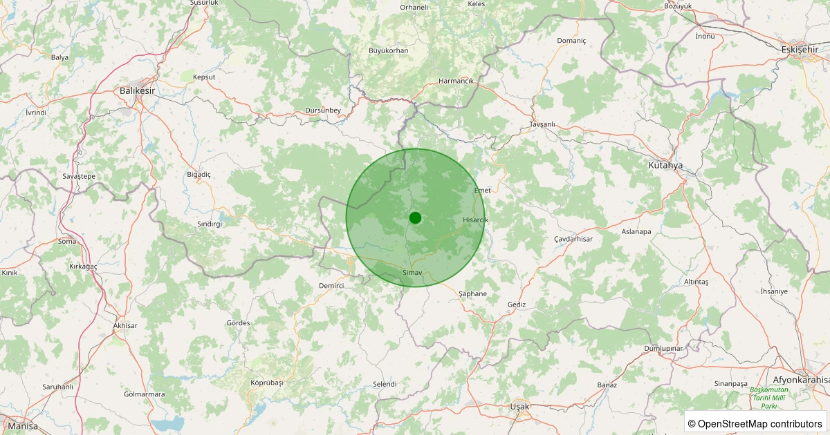 08 Aralık 2025 saat 16:08 - Simav - Yeşildere Köyü - 1.30ml depreminin harita gösterimi