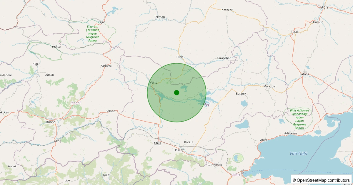 08 Aralık 2025 saat 16:55 - Varto - Karaköy Köyü - 1.60ML depreminin harita gösterimi