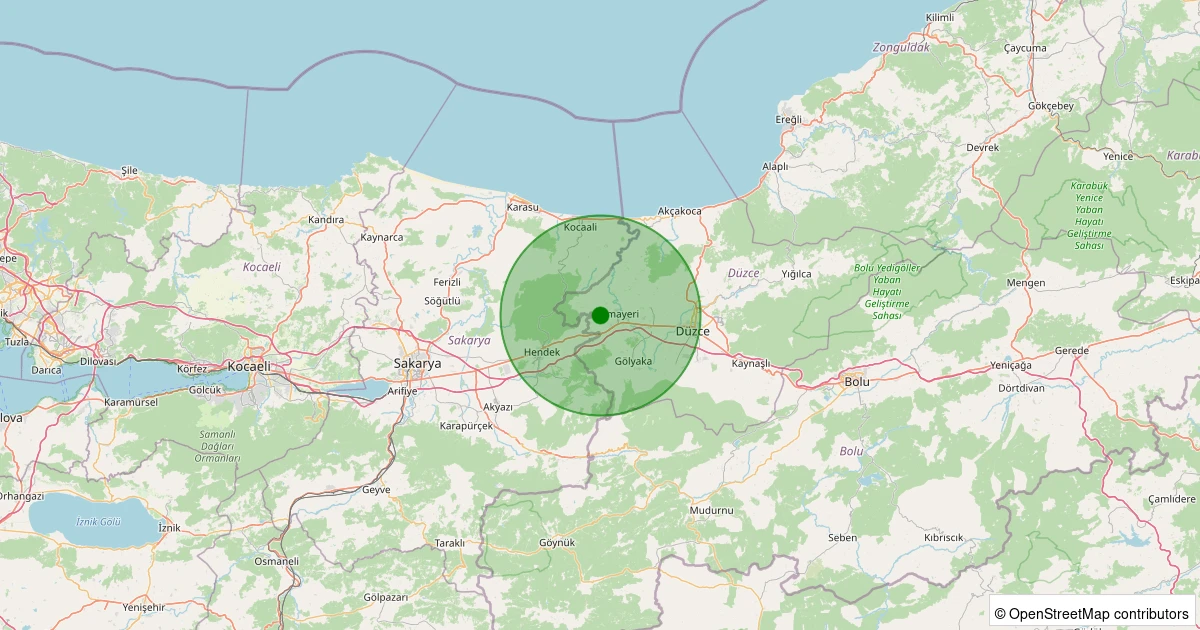 08 Aralık 2025 saat 18:17 - Gümüşova - Kıyı Köyü - 2.30ml depreminin harita gösterimi