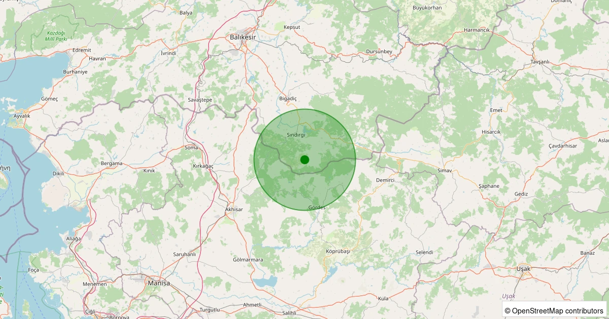 08 Aralık 2025 saat 20:45 - Sındırgı - Kınık - 0.90ml depreminin harita gösterimi